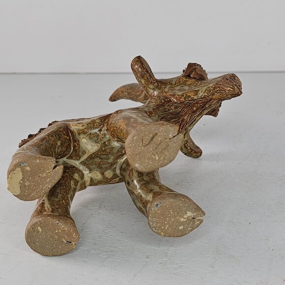 Handcrafted Pottery Goat Figurine With Textured Glaze For Rustic Decor Signed JB - Picture 7 of 8